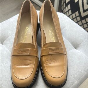 Salvatore Ferragamo Tan Leather Penny Loafers Flats